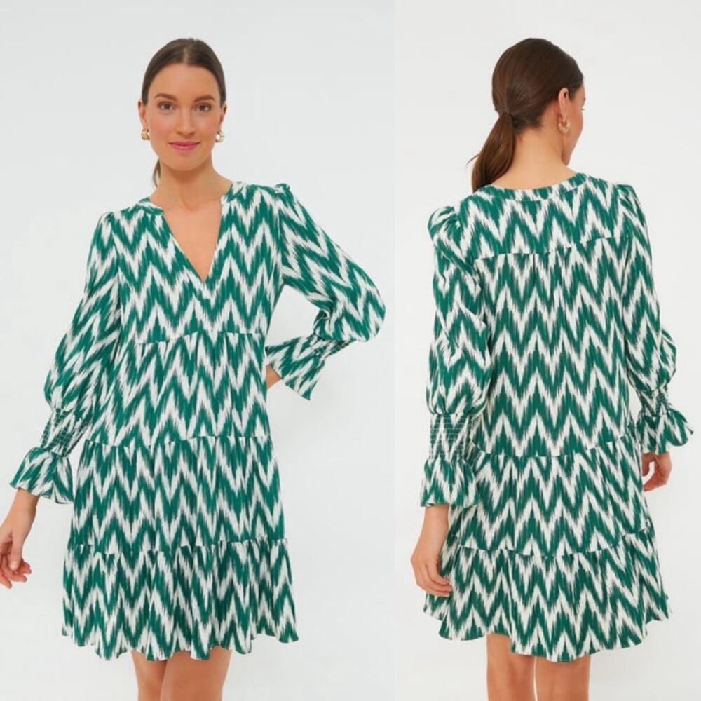 Tuckernuck Pomander Place Ikat Kenzo Mini Dress Green/White Size Medium